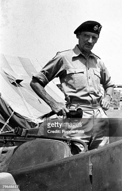 World War Two, July North African Front, General Montgomery pictured before addressing men of the British 8th army who took part in the invasion of...