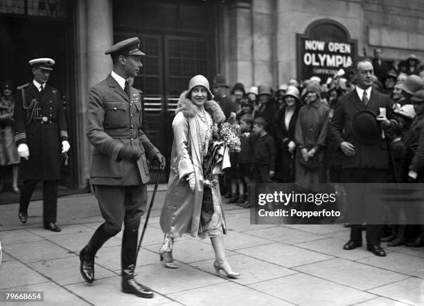 London, England, 6th June 1929, The Duke and Duchess of York leaving London's Olympia after watching the Royal Tournament