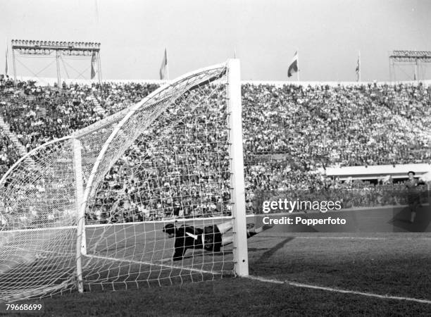 World Cup Third Place Play-Off Santiago, Chile, 16th June Chile 1 v Yugoslavia 0, Yugoslavian goalkeeper Milton Soskic is beaten by Chile's Rojas for...