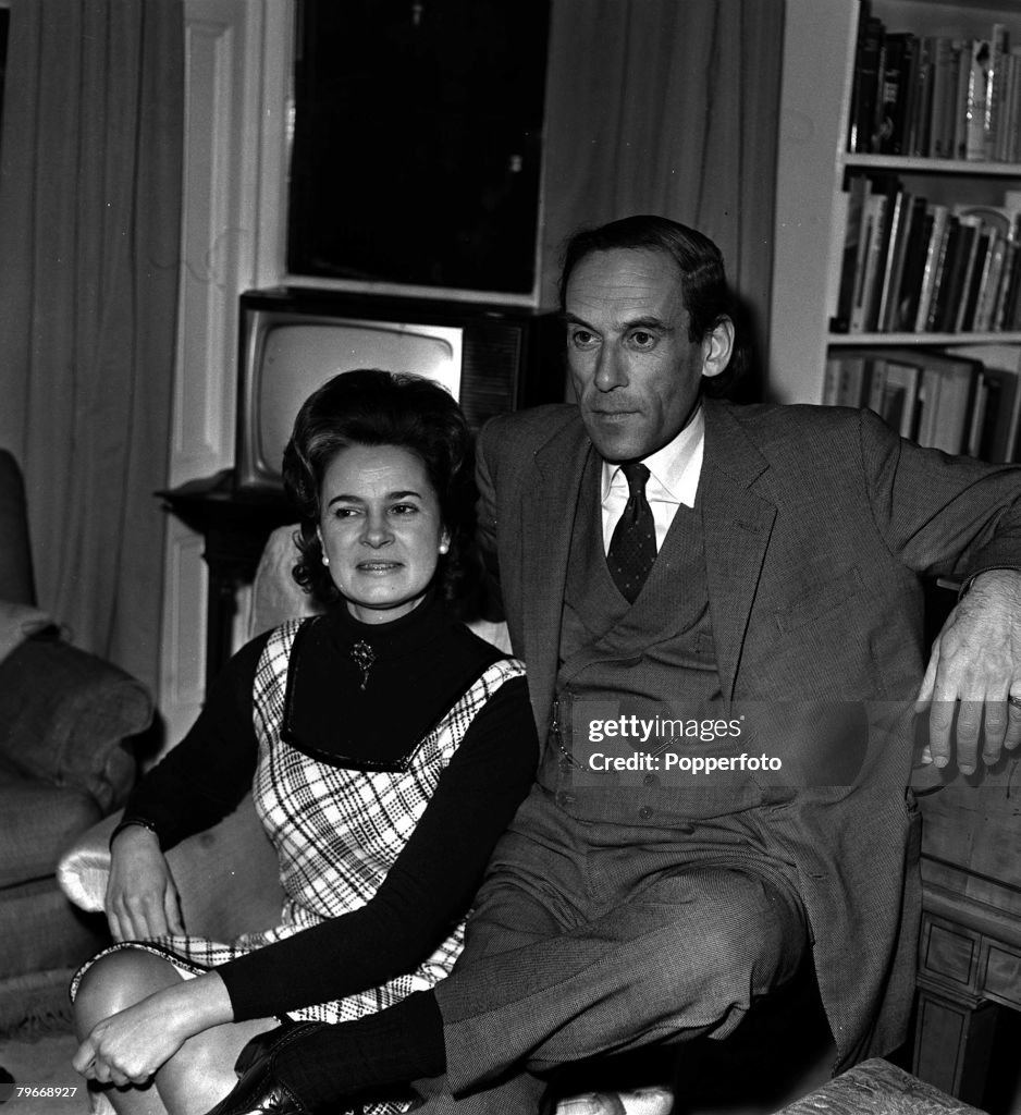 February 25th, 1973, Jeremy Thorpe aged 43, leader of the Liberal Party pictured in London with his bride to be Marion, Countes of Harewood, aged 46