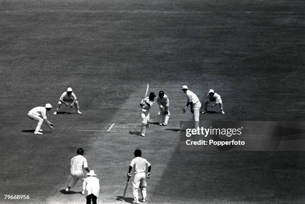 Sport, Cricket, Indian batsman Ajit Wadekar drives off the bowling of England's Norman Gifford, during the 3rd, test match at Madras, India, 13th...