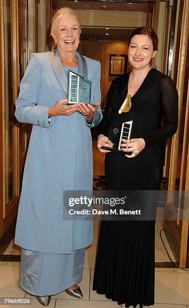 Vanessa Redgrave and Kelly Macdonald pose in the awards room with their Actress in a Supporting Role Awards during the Awards Of The London Film...