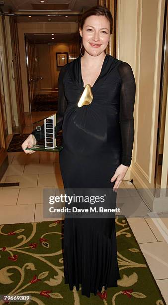 Actress Kelly Macdonald poses in the awards room with the Actress in a Supporting Role Award during the Awards Of The London Film Critics Circle, at...