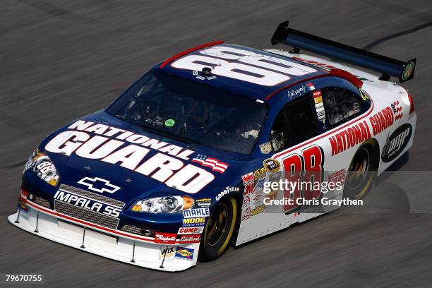 Dale Earnhardt Jr., driver of the National Guard/Mountain Dew/AMP Chevrolet, practices for the Budweiser Shootout at Daytona International Speedway...