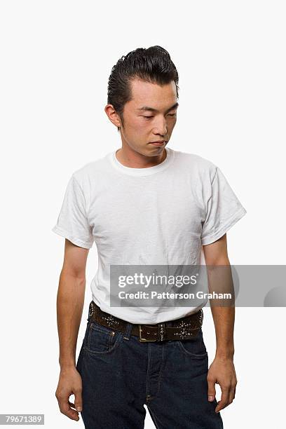 asian man in rockabilly clothing - rockabilly stock pictures, royalty-free photos & images