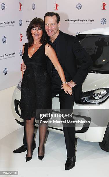 Henry Maske and his wife Manuela attends the 'VolksWagen People's Night' as part of the 58th Berlinale Film Festival at the Grand Hyatt Hotel on...