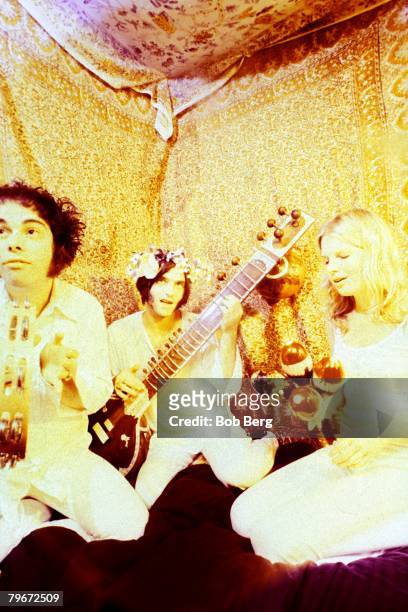 American psychodelic rock band Brian Jonestown Massacre tamborine man Joel Gion, guitarist/vocalist Anton Newcombe and Miranda Lee Richards pose for...
