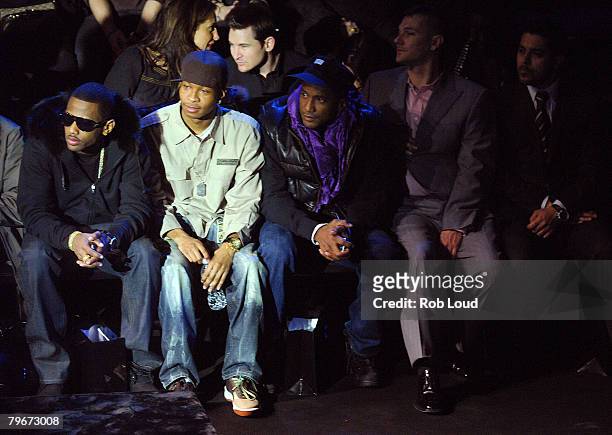 Rappers Fabulous, Q-Tip, Dancer/Rapper Kevin Federline and Actor Wilmer Valderrama attend the Sean John Fall 2008 fashion show during Mercedes-Benz...