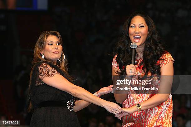 Kimora Lee Simmons and Loren Ridinger speak at the Market America Leadership School at the American Airlines Arena on February 8, 2008 in Miami,...