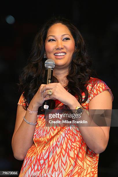 Kimora Lee Simmons speaks at the Market America Leadership School at the American Airlines Arena on February 8, 2008 in Miami, Florida.