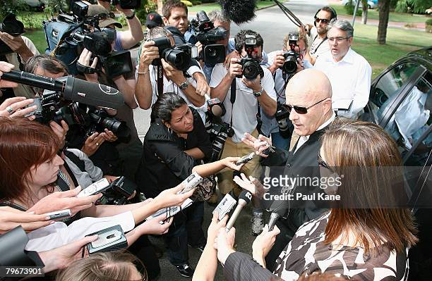 Kim Ledger reads an announcment to the media prior to his son Heath Ledger's funeral at Sally Bell's house in Applecross on February 9, 2007 in...