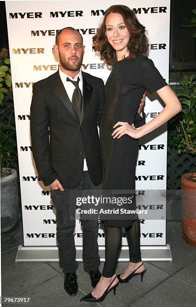 Designer Josh Goot and model wearing his design celebrate Myer designers at The Gramercy Park Hotel during Mercedes-Benz Fashion Week Fall 2008 at...