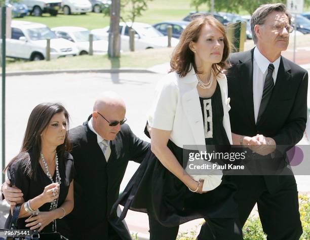 Iness Ledger, Kim Ledger, Sally Bell and Roger Bell attend the memorial service for Heath Ledger at Penrhos College on February 9, 2008 in Perth,...