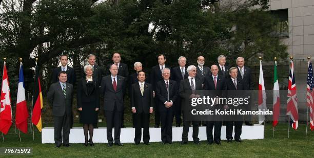 Finance ministers and central bank governors pose for a group picture during the Group of Seven Finance Ministers' and Central Bank Governors'...