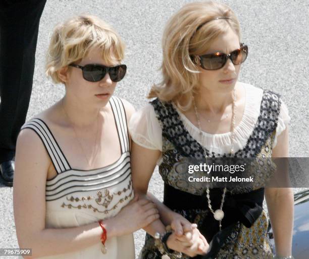 Michelle Williams and Kate Ledger arrive at the Memorial Service for Heath Ledger at Penrhos College on February 9, 2008 in Como, Australia. The late...