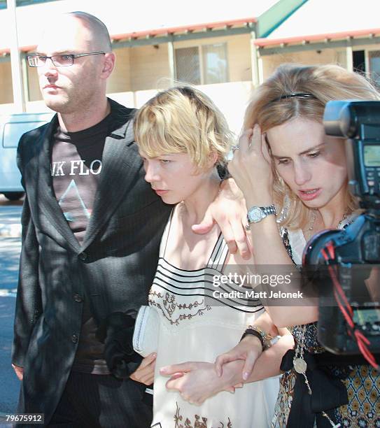 Michelle Williams and Kate Ledger arrive at the private wake for Heath Ledger at the Indiana Tea House on February 9, 2008 in Cottesloe, Australia....