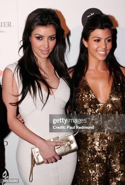 Celebrity sisters Kim and Kourtney Kardashian attend Jermaine Dupri's Grammy Pre-Party at Central Hollywood Lounge on February 8, 2008 in Hollywood,...