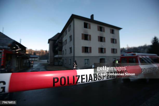 The Vinzenheim, home for the elderly, is seen after a night time fire catastrophy on February 9, 2008 in Egg near Bregenz, Austria. Eleven...