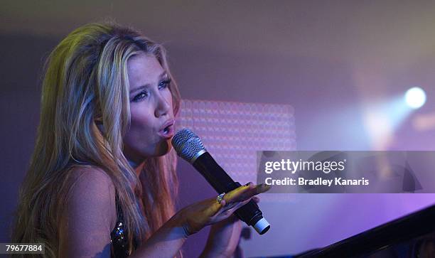 Delta Goodrem performs live at the official launch of the new 'David Jones' store in Queensplaza on February 9, 2008 in Brisbane, Australia.