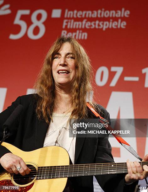Singer Patti Smith performs during a press conference for the movie "Patti Smith: Dream of Life" presented in the Panorama catagory of the 58th...