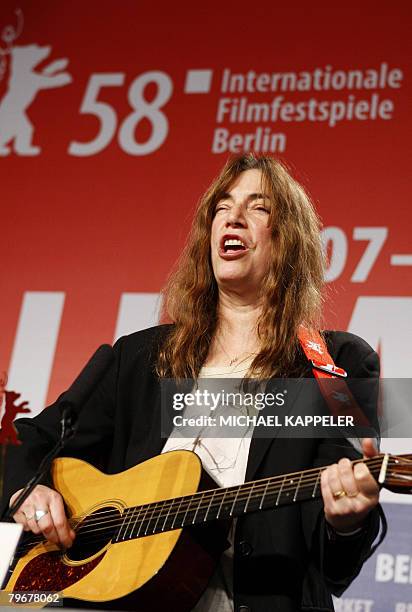 Singer Patti Smith performs during a press conference for the movie "Patti Smith: Dream of Life" presented in the Panorama catagory of the 58th...