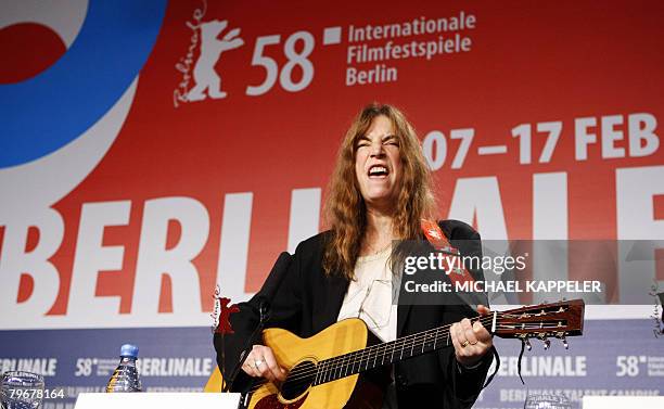 Singer Patti Smith performs during a press conference for the movie "Patti Smith: Dream of Life" presented in the Panorama catagory of the 58th...
