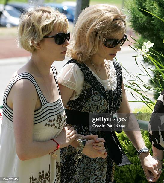 Michelle Williams and Kate Ledger arrive at the Memorial Service for Heath Ledger at Penrhos College on February 9, 2008 in Como, Australia. The late...