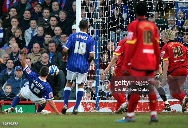 Jonathan Walters of Ipswich Town scores first goal for his side and third of the game during the Ipswich Town v Watford Coca Cola Championship match...