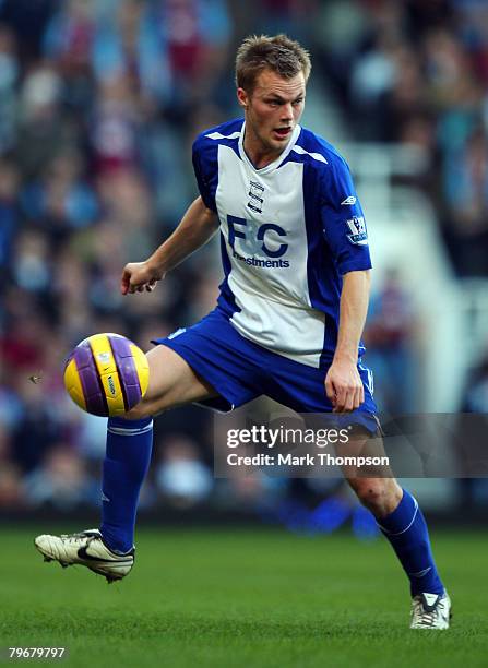 Sebastian Larsson of Birmingham in action during the Barclays Premier League match between West Ham United and Birmingham City at Upton Park on...