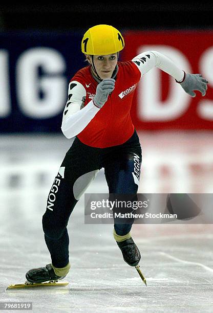 Annita Van Doorn takes off from the starting line in the repechage 500 meter final during the Samsung ISU World Cup Short Track at the Utah Olympic...