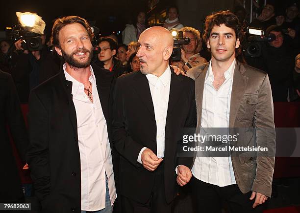 Thomas Kretschmann, Sir Ben Kingsley and Eduardo Noriega attend the 'Transsiberian' premiere as part of the 58th Berlinale Film Festival at the Grand...