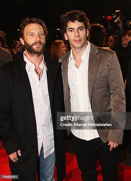 Thomas Kretschmann and Eduardo Noriega attend the 'Transsiberian' premiere as part of the 58th Berlinale Film Festival at the Grand Hyatt Hotel on...