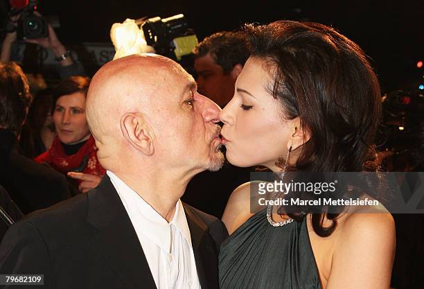 Sir Ben Kingsley and wife Daniela Lavender attend the 'Transsiberian' Premiere as part of the 58th Berlinale Film Festival at the Berlinale Palast on...