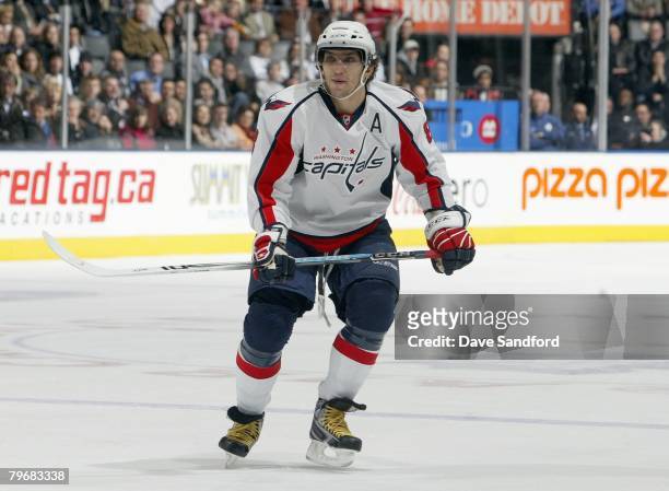Alex Ovechkin of the Washington Capitals skates against the Toronto Maple Leafs during their NHL game at the Air Canada Centre January 23, 2008 in...