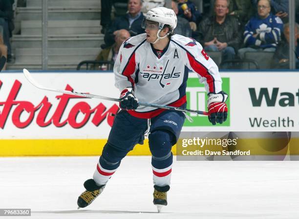 Alex Ovechkin of the Washington Capitals skates against the Toronto Maple Leafs during their NHL game at the Air Canada Centre January 23, 2008 in...