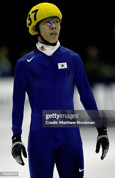 Ho-Suk Lee of South Korea cools down after the 1500 meter A final during the Samsung ISU World Cup Short Track at the Utah Olympic Oval February 9,...