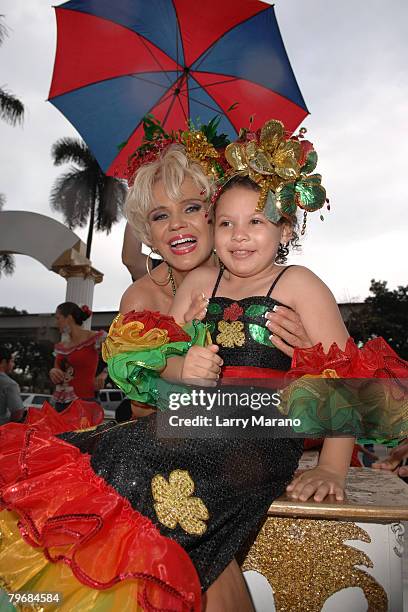 Charytin Goyco of "Escandalo TV" poses on a float at the Carnaval de Barranquilla on February 9, 2008 in Miami, Florida.