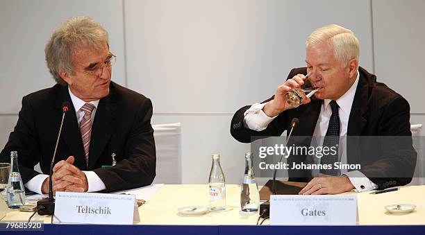 Secretary of Defense Robert Gates and conference host Horst Teltschik are seen during the third day of the Munich conference on security policy at...