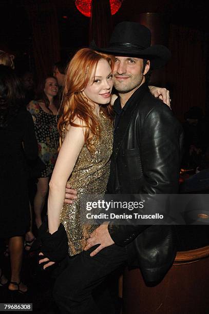 Actress Rose McGowan and actor Robert Rodriguez attend Frank Miller's birthday party at CatHouse at Luxor on February 9, 2008 in Las Vegas, Nevada.