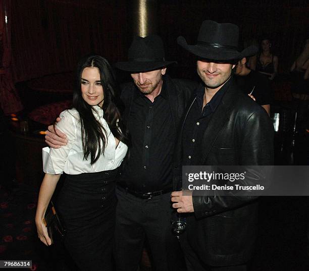 Actress Paz Vega, producer Frank Miller and actor Robert Rodriguez attend Frank's birthday party at CatHouse at Luxor on February 9, 2008 in Las...