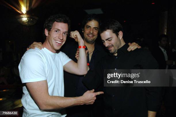 Jsu Garcia , Lukas Ettlin and friend attend Frank Miller's birthday party at CatHouse at Luxor on February 9, 2008 in Las Vegas, Nevada.