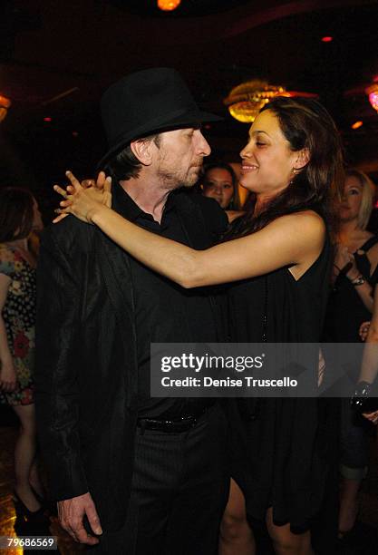 Producer Frank Miller and actress Rosario Dawson attend Frank Miller's birthday party at CatHouse at Luxor on February 9, 2008 in Las Vegas, Nevada.