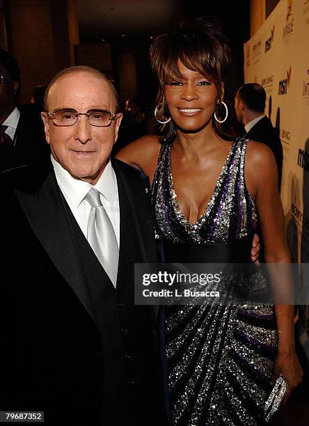 Chairman and CEO BMG US Clive Davis and singer Whitney Houston attends the 2008 Clive Davis Pre-GRAMMY party at the Beverly Hilton Hotel on February...