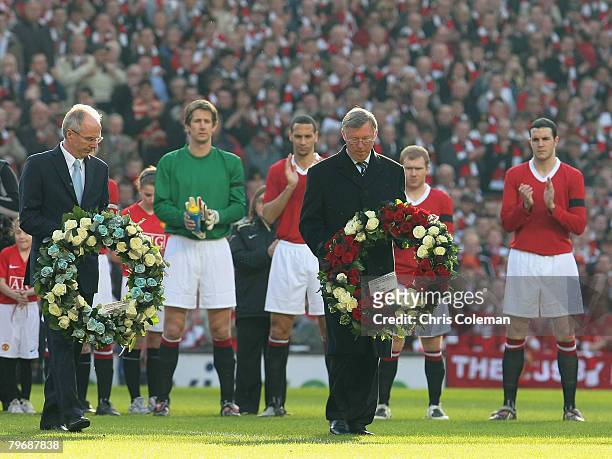 Sir Alex Ferguson of Manchester United and Sven Goran Eriksson of Manchester City lay wreaths in memory of the 23 victims of the Munich Air Disaster...