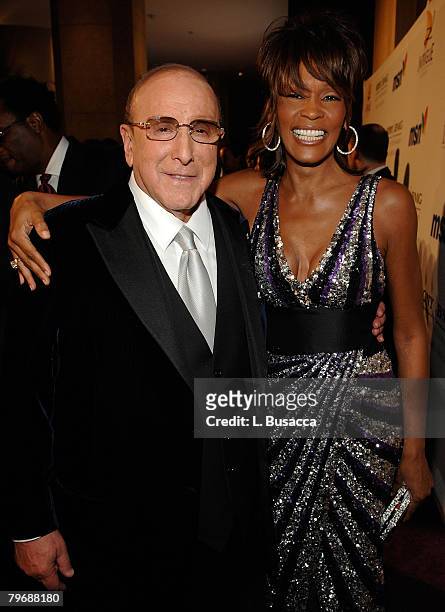 Chairman and CEO BMG US Clive Davis and singer Whitney Houston attends the 2008 Clive Davis Pre-GRAMMY party at the Beverly Hilton Hotel on February...