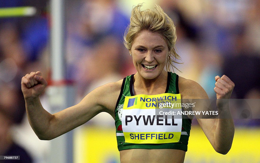 Pywell Stephanie Pywell reacts after gaining second place in the womens high ...