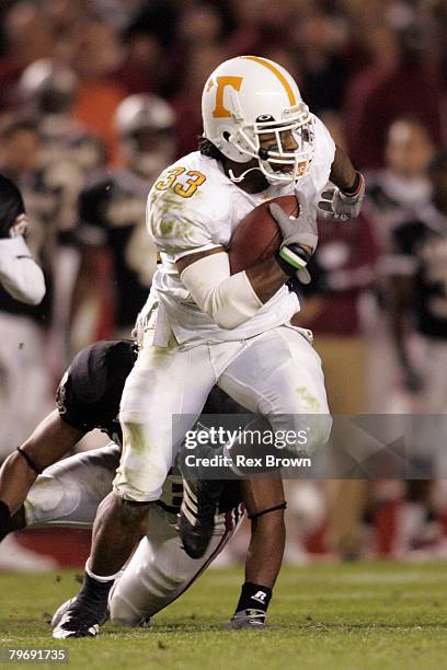 Tennessee's Jonathan Hefney works to pick up a first down against the Gamecocks Oct. 28 at Williams-Brice Stadium, in Columbia, South Carolina....