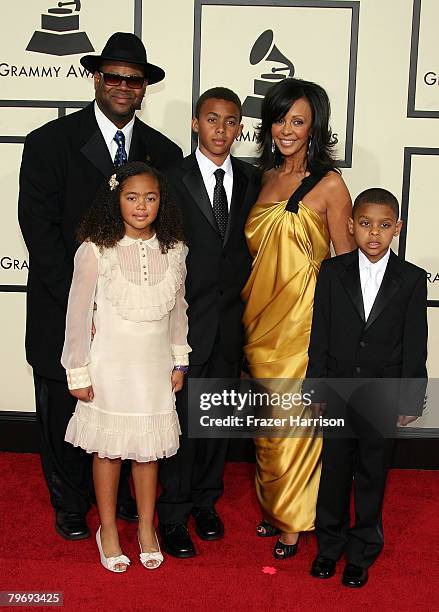 Producer Jimmy Jam, wife Lisa Padilla and children arrive at the 50th annual Grammy awards held at the Staples Center on February 10, 2008 in Los...