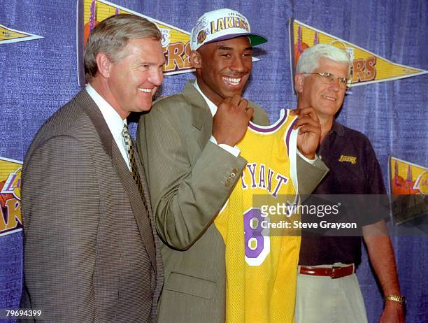 Jerry West, GM, Kobe Bryant and Head Coach Del Harris
