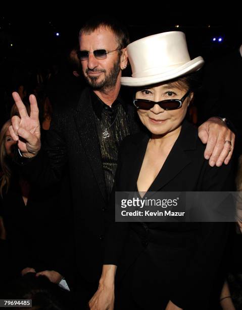 Musician Ringo Starr and Yoko Ono at the 50th Annual GRAMMY Awards at the Staples Center on February 10, 2008 in Los Angeles, California....
